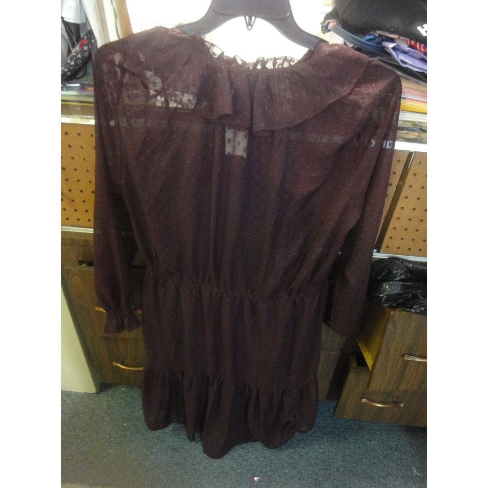 H&M‎ Maroon Sheer dress with attached slip long sleeves size 14 NWT - Picture 6 of 12